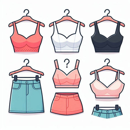 Women's underwear set. Set of different types of women's underwear.のイラスト素材