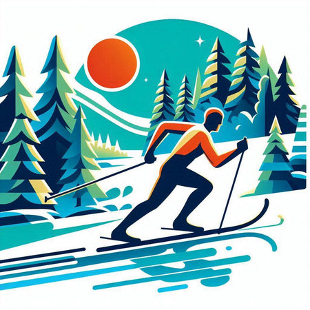 Skiing in the mountains. Vector illustration of a man skiing.のイラスト素材