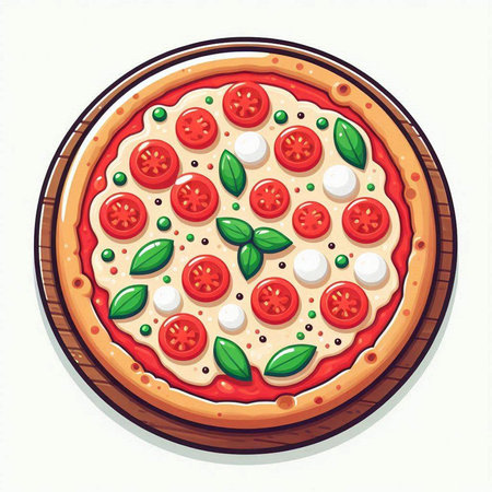 Pizza with mozzarella, tomatoes and basil on a white backgroundのイラスト素材