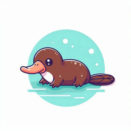 Cute cartoon duck on ice. Vector illustration of a cute animal.のイラスト素材
