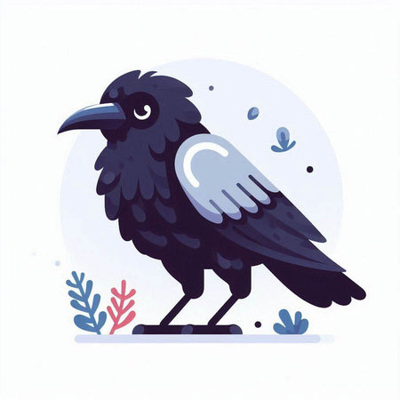 Crow. Vector illustration in a flat style on a white background.のイラスト素材