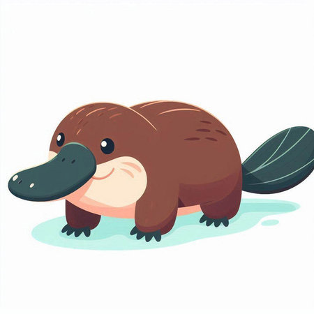 Cute cartoon platypus on white background. Vector illustration.のイラスト素材
