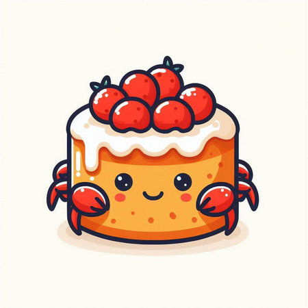 Cute Strawberry Cake Mascot Character Illustration on White Backgroundのイラスト素材