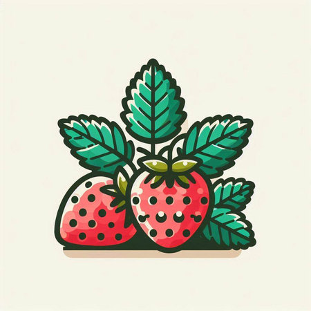 Strawberry icon. Vector illustration of a strawberry with leaves.のイラスト素材