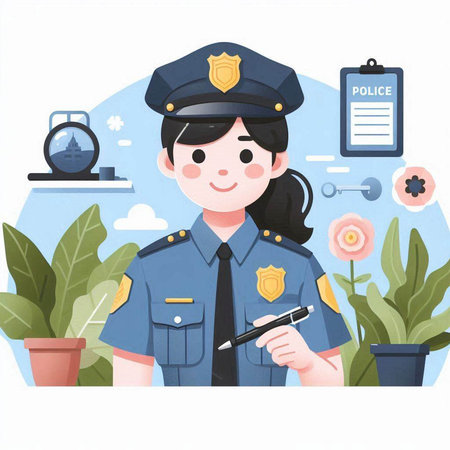 Policewoman, police officer, vector illustration, vector illustrationのイラスト素材