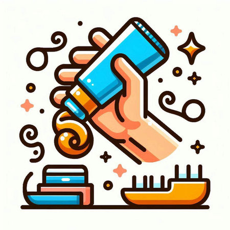 Hand with hair care products. Vector illustration in line art style.のイラスト素材