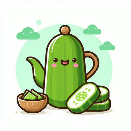 Cucumber character design. Cute cartoon style vector illustration.のイラスト素材