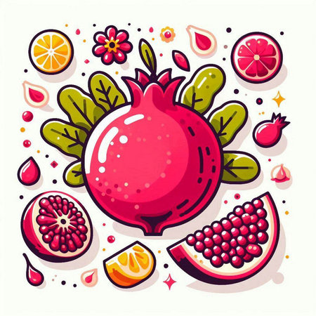 Pomegranate fruit vector illustration. Hand drawn design elements.のイラスト素材