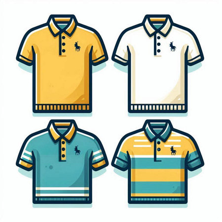 Colorful polo shirts set isolated on white background. Vector illustration.のイラスト素材