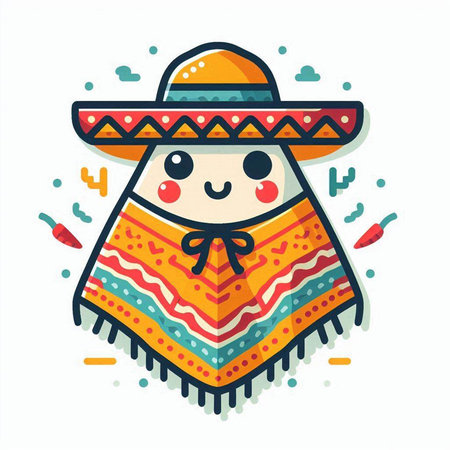 Cute kawaii sombrero and poncho. Vector illustration.のイラスト素材