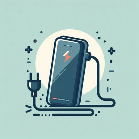 Smartphone with charging cable. Vector illustration in flat design style.のイラスト素材