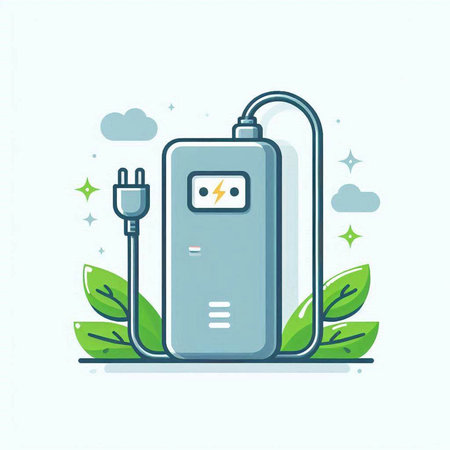 Electric power supply with green leaves. Flat design. Vector illustration.のイラスト素材
