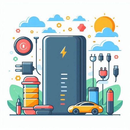 Power supply concept. Electric car charging. Flat style vector illustration.のイラスト素材