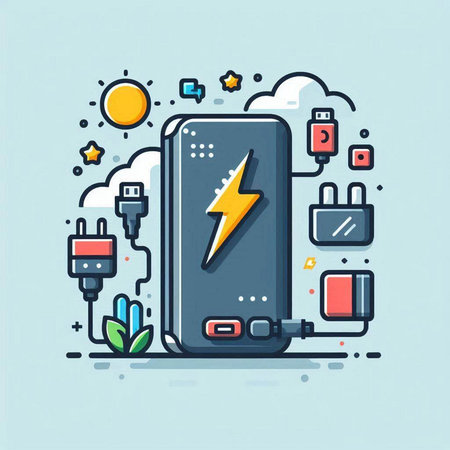 Smartphone with battery charge. Vector illustration in thin line style.のイラスト素材