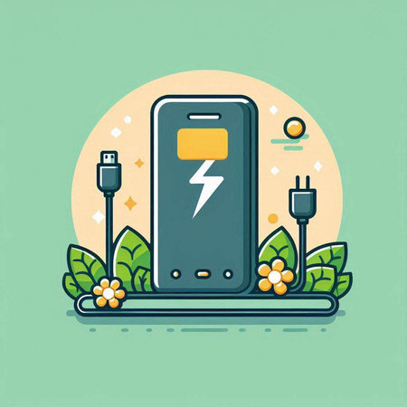 Smartphone charging on a green background. Flat style vector illustration.のイラスト素材