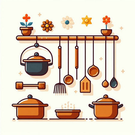 Kitchen tools and utensils. Vector illustration in flat styleのイラスト素材