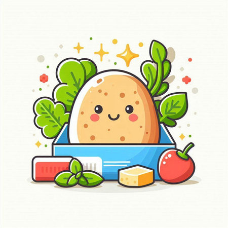 Cute kawaii food character with vegetables and fruits. Vector illustration.のイラスト素材