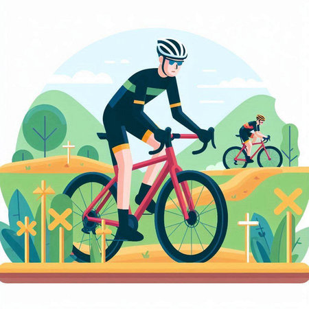 Cyclist Riding Bike in Park Vector Illustration. Sport Activity.のイラスト素材