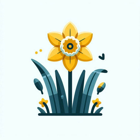Flowering narcissus in the garden. Vector flat illustration.のイラスト素材