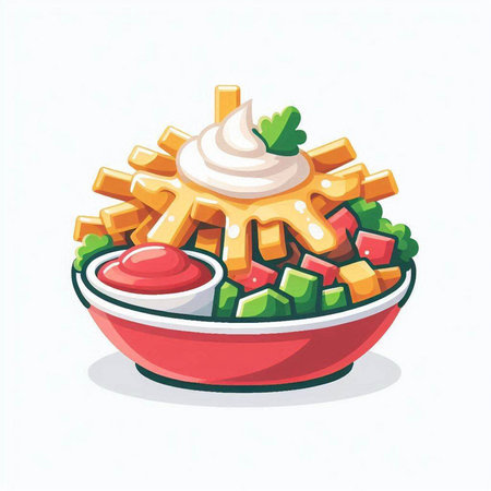Illustration of a bowl of vegetable salad with ketchup and mayonnaiseのイラスト素材