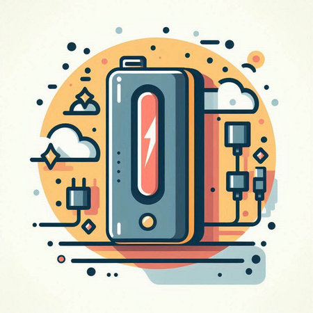 Charging battery in flat line style. Vector illustration for web design.のイラスト素材