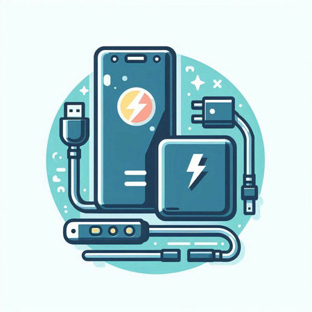 Smartphone charging with power bank and charger. Vector flat illustration.のイラスト素材