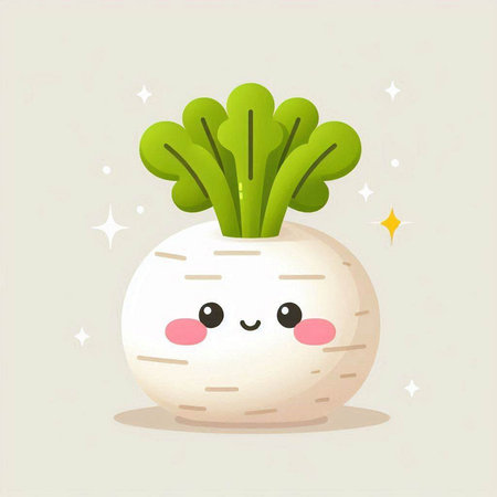 Cute cartoon radish character. Vector illustration. Cute vegetable.のイラスト素材