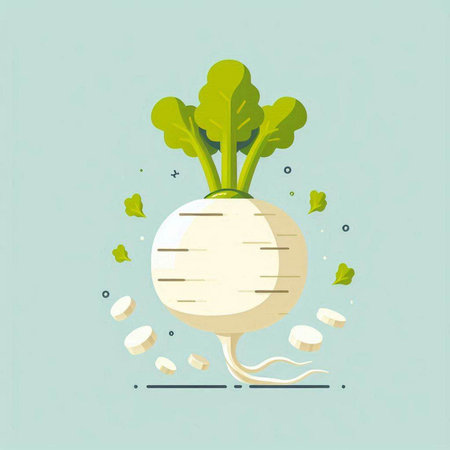 Vector illustration of fresh turnip with leaves and pills in flat style.のイラスト素材