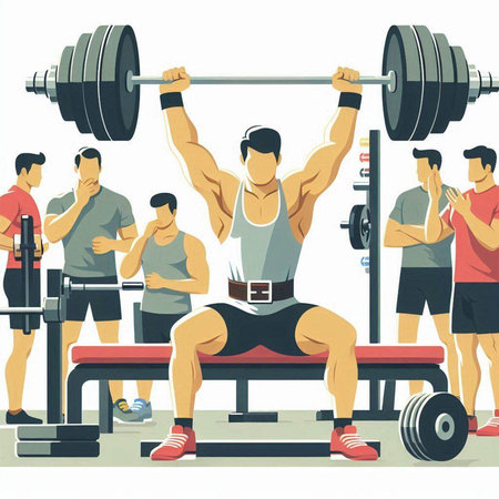 Vector illustration of a man lifting a barbell in the gym.のイラスト素材