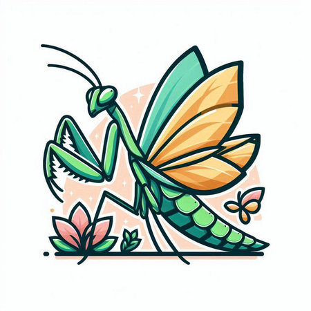 Vector hand drawn illustration of a praying mantis on a white background.のイラスト素材