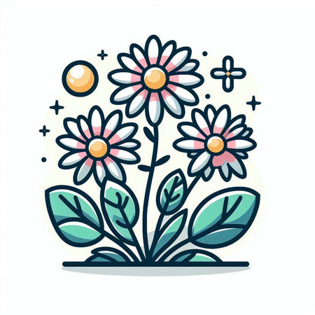 Flowers with leaves and stars in doodle style. Vector illustration.のイラスト素材