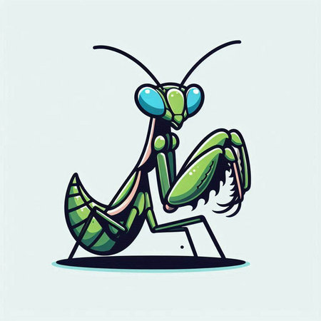 Praying mantis. Hand drawn vector illustration. Cartoon style.のイラスト素材