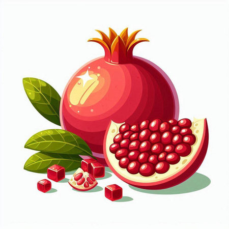 Pomegranate fruit isolated on white background. Vector illustration.のイラスト素材