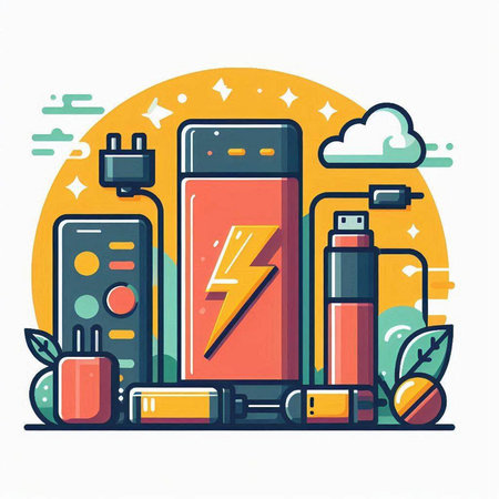 Smartphone battery charge. Vector illustration in flat line style. Modern design element.のイラスト素材