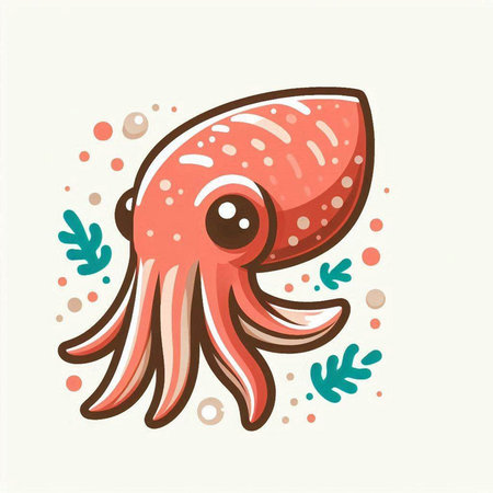 Illustration of cute cartoon octopus on white background. Vector illustration.のイラスト素材