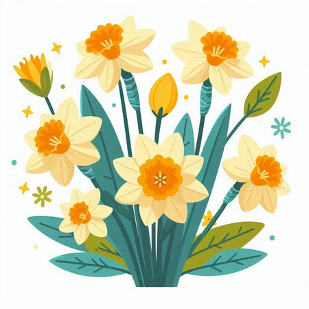 Daffodils bouquet. Spring flowers. Vector illustration.のイラスト素材