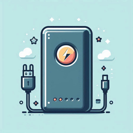 Power bank with power cable. Vector illustration in flat cartoon style.のイラスト素材