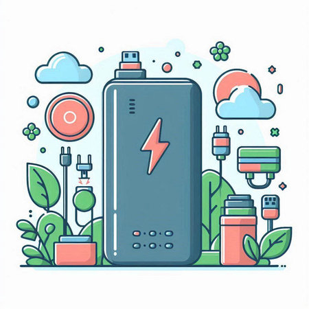 Power bank and charging station. Energy supply. Flat design vector illustration.のイラスト素材