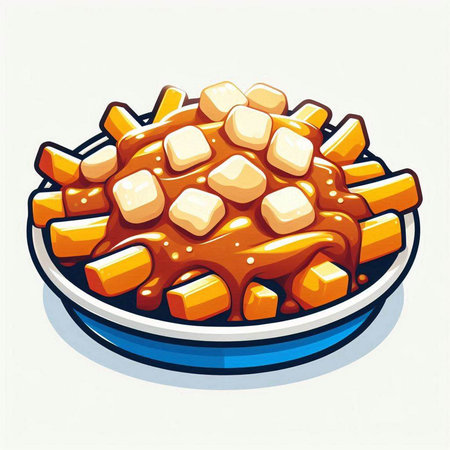 Illustration of a bowl of fries with caramel sauce on a white backgroundのイラスト素材