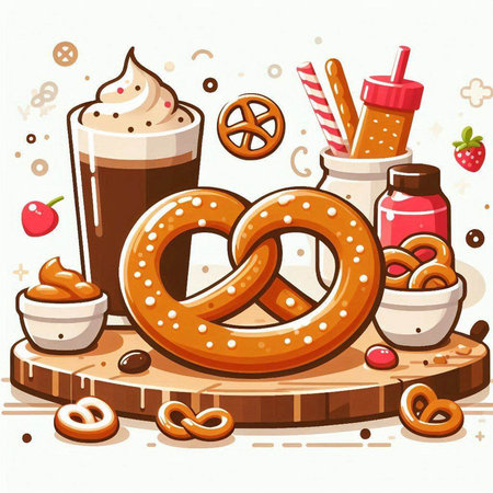 Bavarian pretzel and coffee. Vector illustration on white background.のイラスト素材