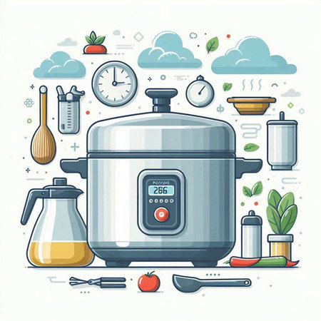Vector illustration of modern kitchen equipment. Cooking concept in flat style.のイラスト素材