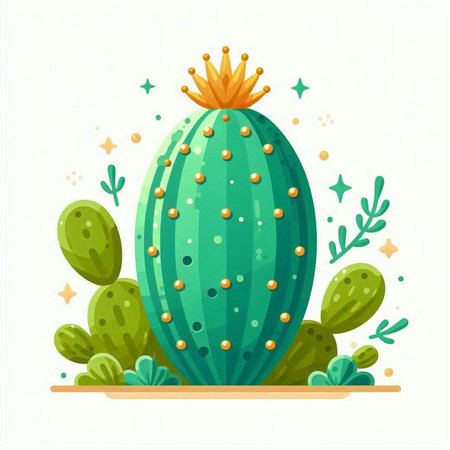 Cactus with crown. Vector illustration isolated on a white background.のイラスト素材