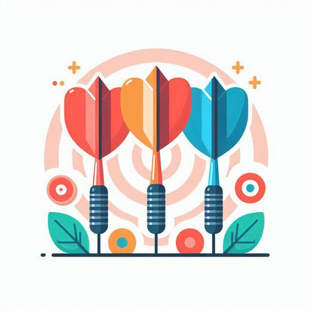 Darts vector illustration. Flat design concept of success, achievement, goal, target, goal, achievement, success.のイラスト素材
