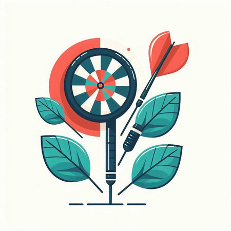 Dartboard with darts and green leaves. Flat style vector illustration.のイラスト素材