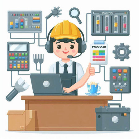 Vector illustration of a man working at the office. Cartoon style.のイラスト素材