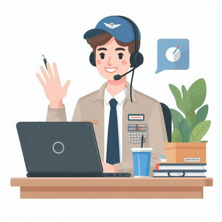 Policeman in call center. Vector illustration in cartoon style.のイラスト素材
