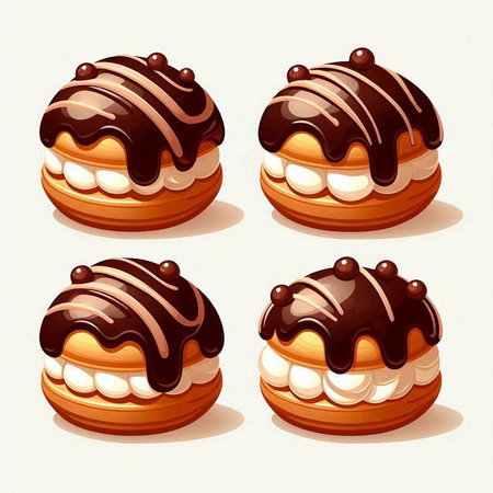 Set of delicious donuts with chocolate glaze. Vector illustration.のイラスト素材