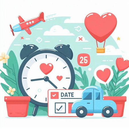 Flat design vector illustration concept of time to travel. Time to travel.のイラスト素材