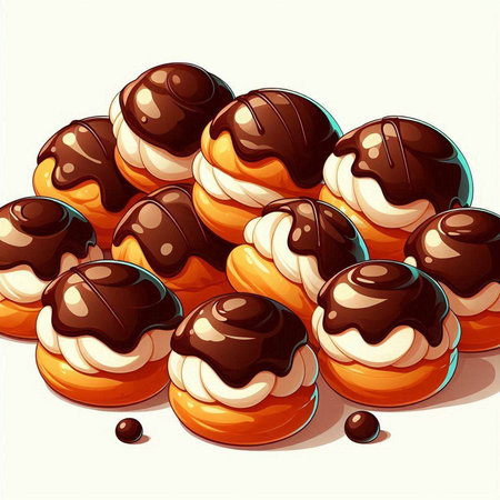 Chocolate donuts with whipped cream and chocolate syrup. Vector illustration.のイラスト素材