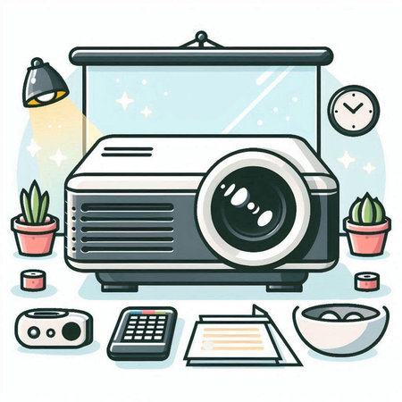 Illustration of a modern digital projector on a white background. Vector illustrationのイラスト素材